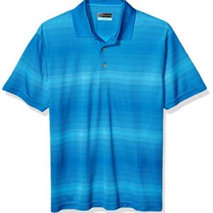 PGA TOUR Men’s Fade Out Geo Jacquard Short Sleeve Golf Polo Shirt, Mykonos Blue, S