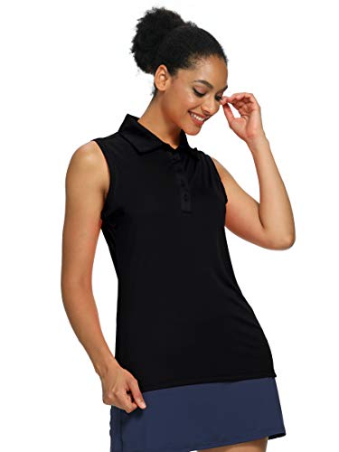 CQC Women’s Golf Tennis Sleeveless Polo Shirts Quick Dry Athletic Tank Tops UPF 50+ Black M