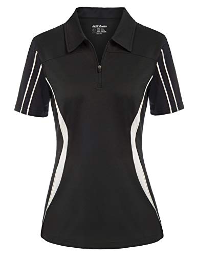 JACK SMITH Women Plus Size Golf Polos Short Sleeve Tennis Shirts V Neck Equestrian Shirts Zip Pullover Black XXL