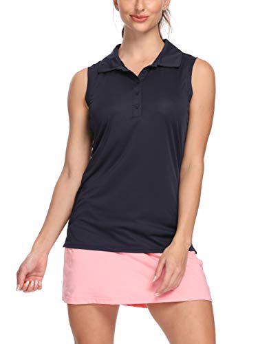 Bodensee Women’s Golf Sleeveless Polo Shirts, Quick Dry Tennis Athletic Shirts Outdoor Sports UPF 50+ Navy L