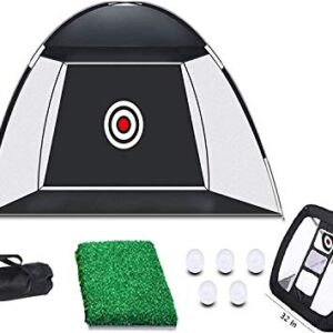 Dermal-Tech Golf Practice Net, 10 x 7ft Golf Hitting Net with Chipping Target Pockets,Golf Training Aids Practice Net Set – 4 in 1