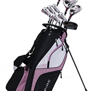 Aspire XD1 Ladies Womens Complete Right Handed Golf Clubs Set Includes Titanium Driver, S.S. Fairway, S.S. Hybrid, S.S. 6-PW Irons, Putter, Stand Bag, 3 H/C’s Pink (Cherry Right Hand)