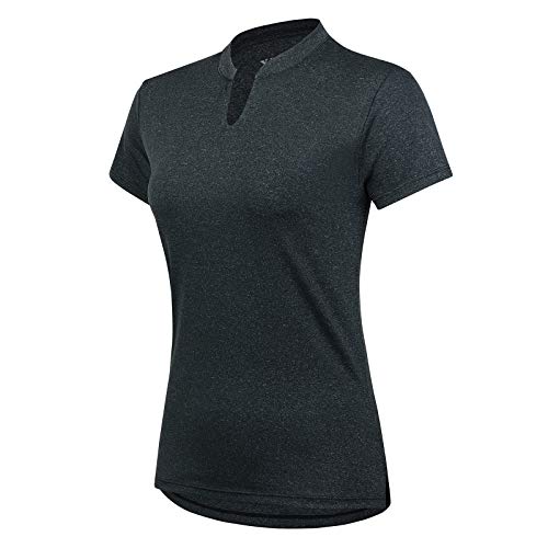 Women Tennis Shirts V-Neck,Golf Top for Women Short Sleeves Tennis Tee for Sports(Black,M)