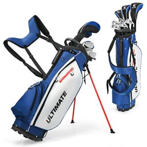 Tangkula Complete Golf Clubs Package Set 10 Pieces for Men & Women Right Hand, Includes 460cc Alloy Driver, 3# Fairway Wood, 4# Hybrid, 6#, 7#, 8#, 9# & P# Irons, Free Putter, Stand Bag (Blue)