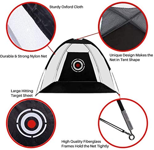 Dermal-Tech Golf Practice Net, 10 x 7ft Golf Hitting Net with Chipping Target Pockets,Golf Training Aids Practice Net Set – 4 in 1