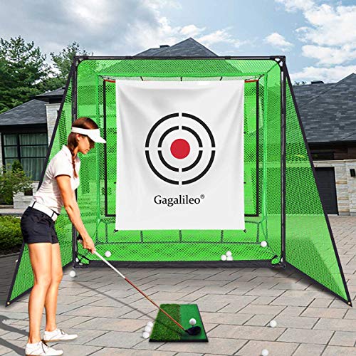 Gagalileo Golf Net Hitting Cage Practice Driving Net High Impact Double Back Stop Training Aid Automatic Ball Return Net for Backyard 6.6X3.3X6.6FT with Two Side Nets and Target