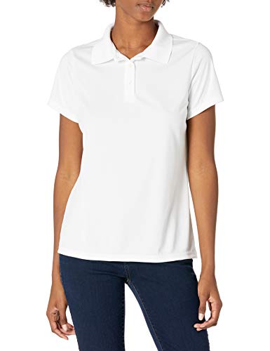 Hanes Sport Women’s Cool DRI Performance Polo,White,Large - Mrgolfstore