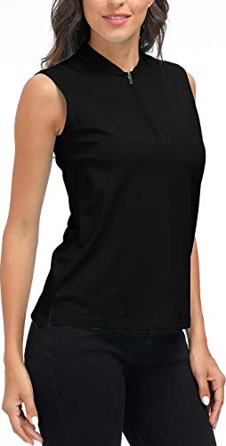 AIRIKE Golf Polo Shirts for Women Slim Fit Woman Sleeveless Sports Shirts Quick Dry Athletic Tank Tops for Tennis Work with Zipper Black