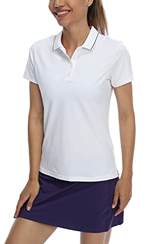 CQC Women’s Golf Polo Shirts Short Sleeve Shirts UPF 50+ Sun Protection Athletic Tennis Tops Quick Dry White XL