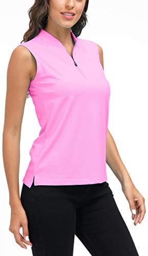 AjezMax Womens Golf Shirts Sleeveless Tee Golf Top Zipper Polos Shirt Pink Medium
