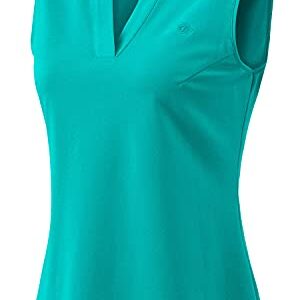 JINSHI Women’s Sleeveless Golf Shirts V Neck Sports Polo Shirts Athletic Workout Tops Shirts Lake Green Large