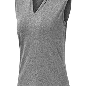 TBMPOY Women’s Sleeveless Golf Polo Shirts V-Neck Collarless Tennis Athletic Tank Tops Quick Dry Dark Grey M
