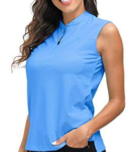 MoFiz Women’s Golf Shirt Sleeveless Tennis T-Shirt Athletic Tee Sport Polo Top L Sky Blue