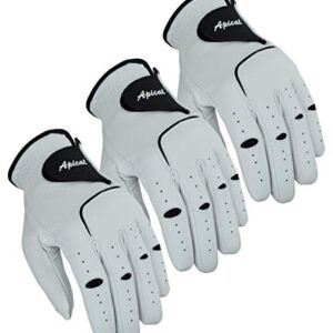 Apical Premium Leather Golf Glove Stable Grip Mens Golf Gloves Durable Value Pack (Pack of 3) Genuine Cabretta Leather Golf Gloves Men Left Hand (Regular Sizes) (Large, Left Handed)