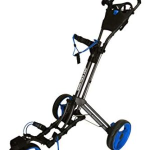 Qwik-Fold 360 Swivel 3 Wheel Push Pull Golf CART – 360 Rotating Front Wheel – ONE Second to Open & Close! (Charcoal/Blue)