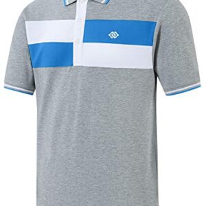 JINSHI Men’s Short Sleeve Golf Shirts Moisture Wicking Sports Polo Shirts Color Block Shirts(XL,Grey/Blue)