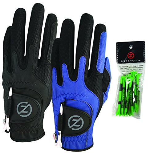 Zero Friction Male Men’s Compression-Fit Synthetic Golf Glove (2 Pack), Universal Fit Black/Blue, One Size
