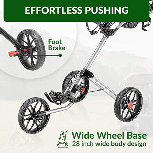 caddytek 3 Wheel Golf Push Cart – Deluxe Quad-Fold Compact Push & Pull Folding Caddy Trolley – Caddylite 15.3 V2