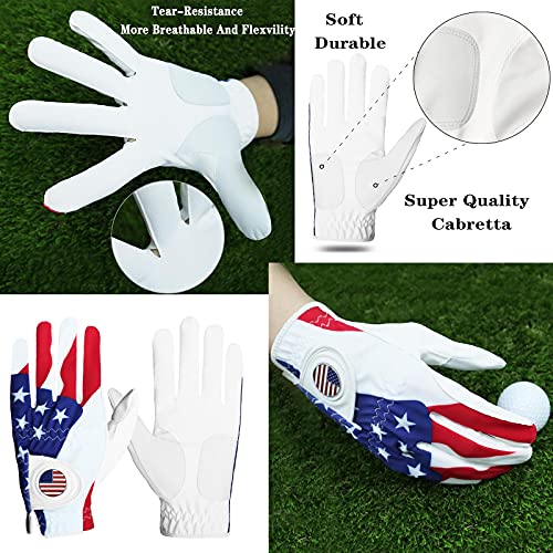 Golf Gloves Men Left Hand Right with Ball Marker USA Flag Value 2 Pack ...