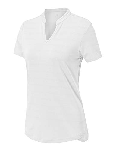 YSENTO Women’s Dry Fit Tennis Golf Shirts Short Sleeve V-Neck Gym Running Sports Polo Shirts White Size M