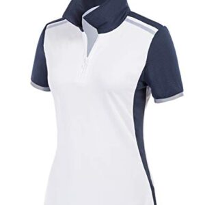 JACK SMITH Womens Polo Shirts Golf Sport Short Sleeve Quick Dry Color Block Shirt(M, White + Navy)