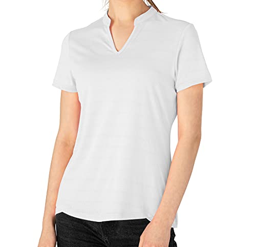 YSENTO Women’s Dry Fit Tennis Golf Shirts Short Sleeve V-Neck Gym Running Sports Polo Shirts White Size M
