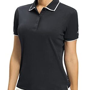 Hiverlay Polo Shirts for Women Black M Golf Shirts Dry Fit UPF 50+ Lightweight Moisture Wicking Collared Tennis Shirts Ladies Tops
