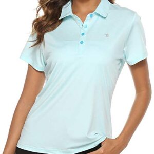 TBMPOY Women’s Golf Shirts Short Sleeve Lightweight Moisture Wicking Polo Shirt Quick Dry 4-Button Sky Blue M