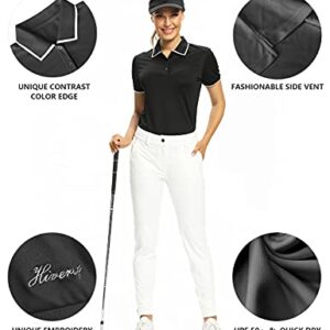 Hiverlay Polo Shirts for Women Black M Golf Shirts Dry Fit UPF 50+ Lightweight Moisture Wicking Collared Tennis Shirts Ladies Tops