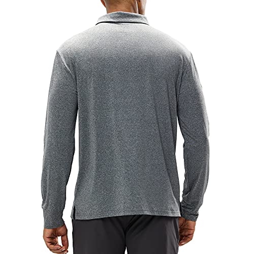 MIER Men’s Long Sleeve Golf Polo Shirts Quick Dry Collared Athletic T-Shirts, UV Sun Protection & Super Soft, Heather Grey, L