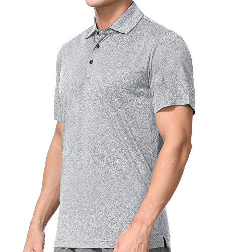 COSSNISS Men’s Dry Fit Golf Polo Shirt (L, Light Grey)