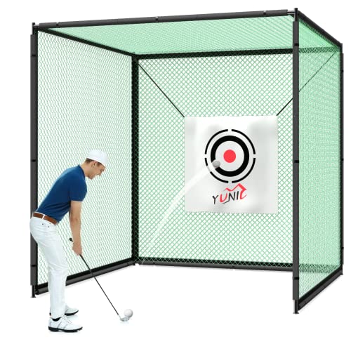 YUNIC Sport Steel Metal Golf Cage (10ft x 10ft x 10ft) with Hitting Nets and Targets Training Aids Chipping Practice Cage for Backyard Driving Range for Outdoor Sports (Golf Cage Set)