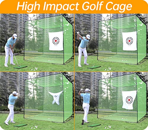 Golf Cage Net Golf Hitting Cage Practice Driving Net Heavy Duty Golf Net High Impact Double Back Stop with Target Training Aids Automatic Ball Return Net for Backyard