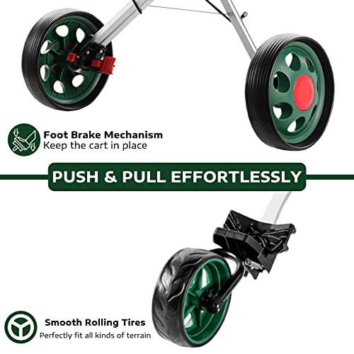 A11N SPORTS Golf Push Cart – Lightweight, Foldable 3-Wheel Golf Cart with Locking Foot Brake – FINCHLEY