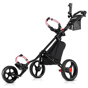 JANUS Golf Push cart,Foldable Golf Cart,Golf Bag cart for Men Women/Kids，Golf Pull cart with Foot Brake & Umbrella Holder & Phone Holder& ice Bag