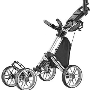 caddytek Caddycruiser One Version 8 – One-Click Folding 4 Wheel Golf Push Cart, Silver