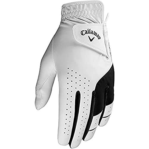 Callaway Golf Men’s Weather Spann Premium Synthetic Golf Glove (Large, Single, White, Worn on Right Hand)