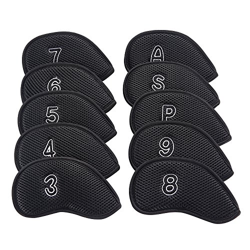 Sword &Shield sports 10Pcs/Pack New Meshy Golf Iron Covers Set Golf Club Head Cover Fit Most Irons (Black)