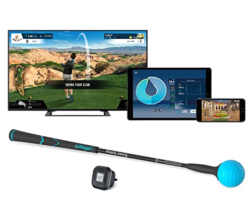 PHIGOLF Home Golf Simulator with Weighted Swing Stick, Indoor & Outdoor Use, Swing Trainer with Motion Sensor & 3D Swing Analysis, Supports Android and iOS Devices, Compatible with WGT & E6 Connect