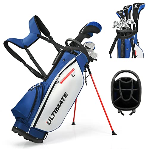 Tangkula Complete Golf Clubs Package Set 10 Pieces for Men & Women Right Hand, Includes 460cc Alloy Driver, 3# Fairway Wood, 4# Hybrid, 6#, 7#, 8#, 9# & P# Irons, Free Putter, Stand Bag (Blue)