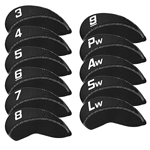 CRAFTSMAN GOLF 11pcs/Set Neoprene Iron Headcover Set with Large No. for All Brands Callaway,Ping,Taylormade,Cobra Etc. (Black)