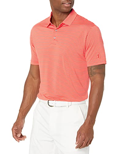 PGA TOUR Men’s Feeder Stripe Short Sleeve Golf Polo Shirt, Firelight, Large