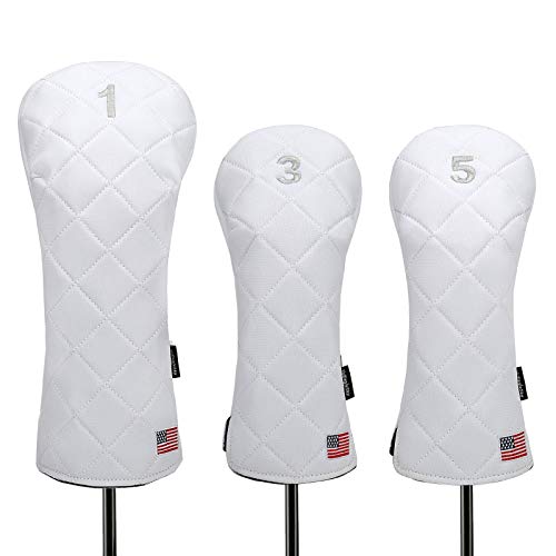 YuEagleSky Golf Head Covers Driver Fairway #3#5 USA Flag for Club Men Women (White)