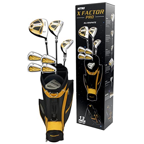 Nitro X Factor 13 Piece Golf Set All Graphite Men’s, Right Handed, Gold/Silver
