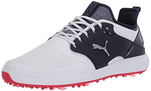 PUMA GOLF Men’s Ignite Pwradapt Caged Golf Shoe, Puma White-Puma Silver-Peacoat, 10.5 M US