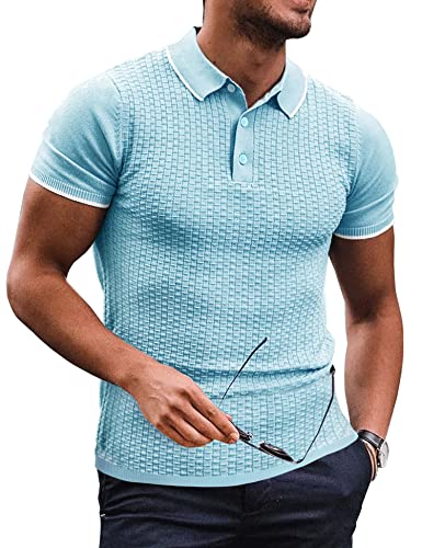 URRU Men’s Polo Shirt Casual Knit Short Sleeve Polo T Shirt Slim Fit Shirts Blue S
