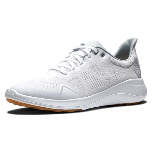 FootJoy Men’s FJ Flex Golf Shoe, White/White/Tan, 10