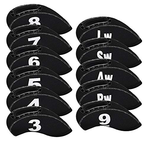 LZFAN 11Pcs Golf Club Covers for Irons Covers for Golf Clubs Neoprene Golf Club Protector Flexible with Window and Number Tag Black