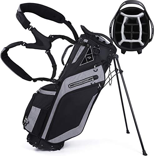 Yovital Golf Stand Bag 14 Way Top Dividers Ergonomic with Stand 8 Pockets, Dual Strap, Rain Hood (Black)