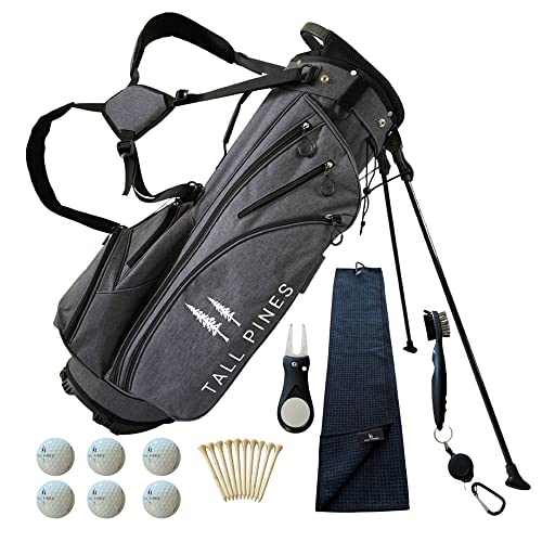 Tall Pines Golf Premium Canvas Hybrid Cart/Carry Stand Bag with Golf Accessories Bundle
